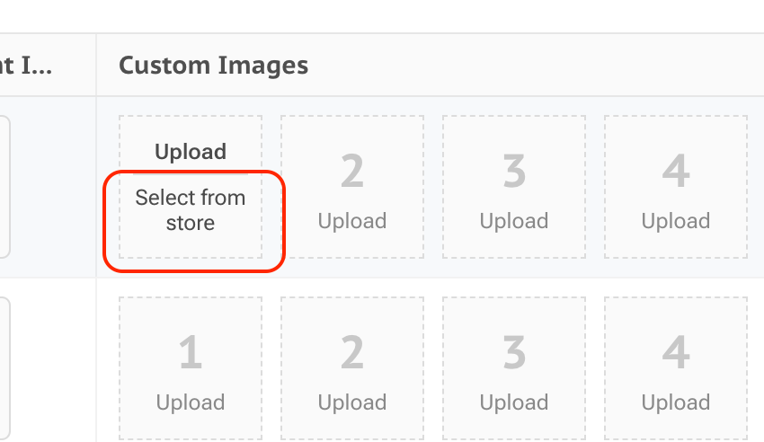 Screenshot from Socioh's catalog tool, showing the grid where users may select any exisiting images as custom images