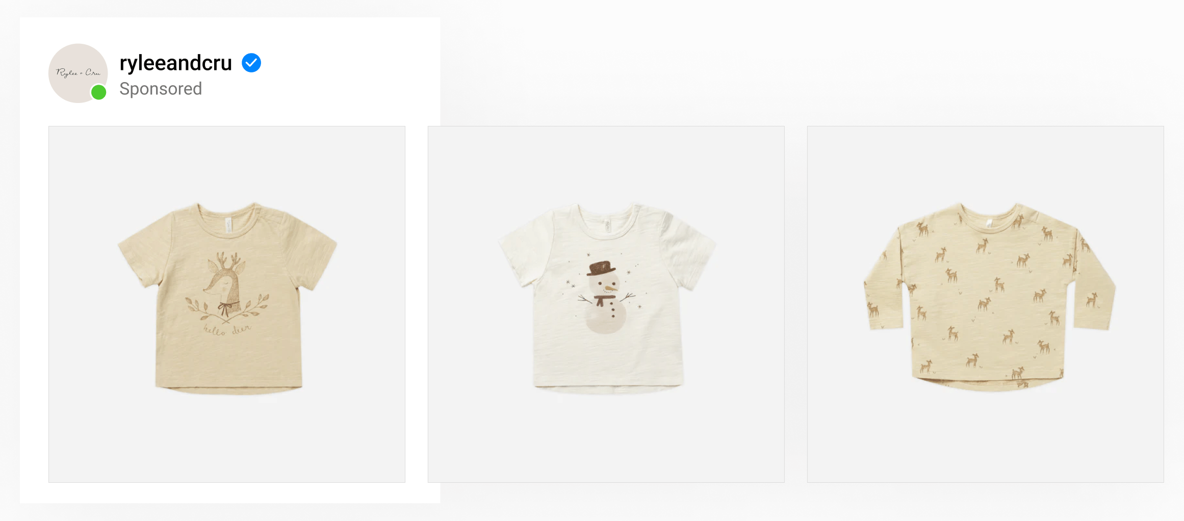 A carousel ad of children's clothing with plain white backgrounds