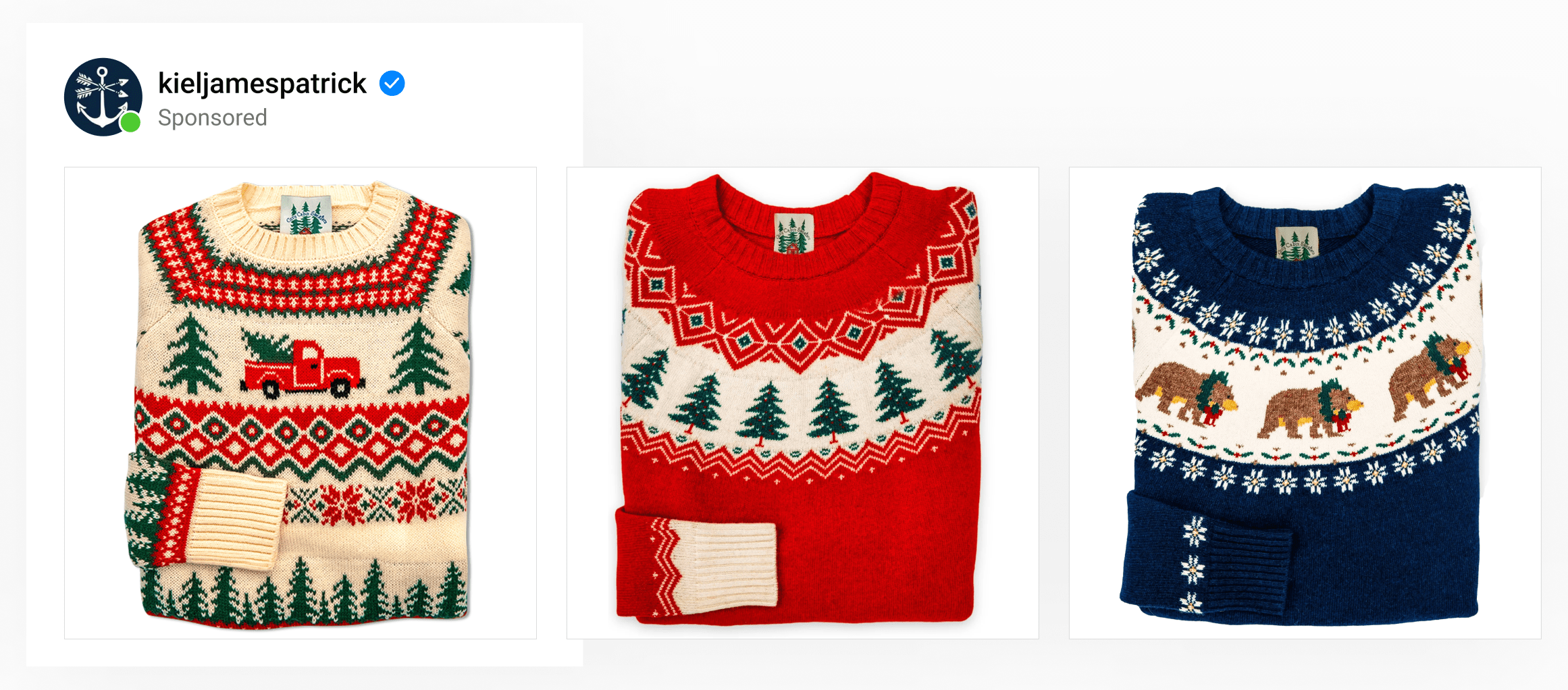A carousel ad of sweaters with plain white backgrounds