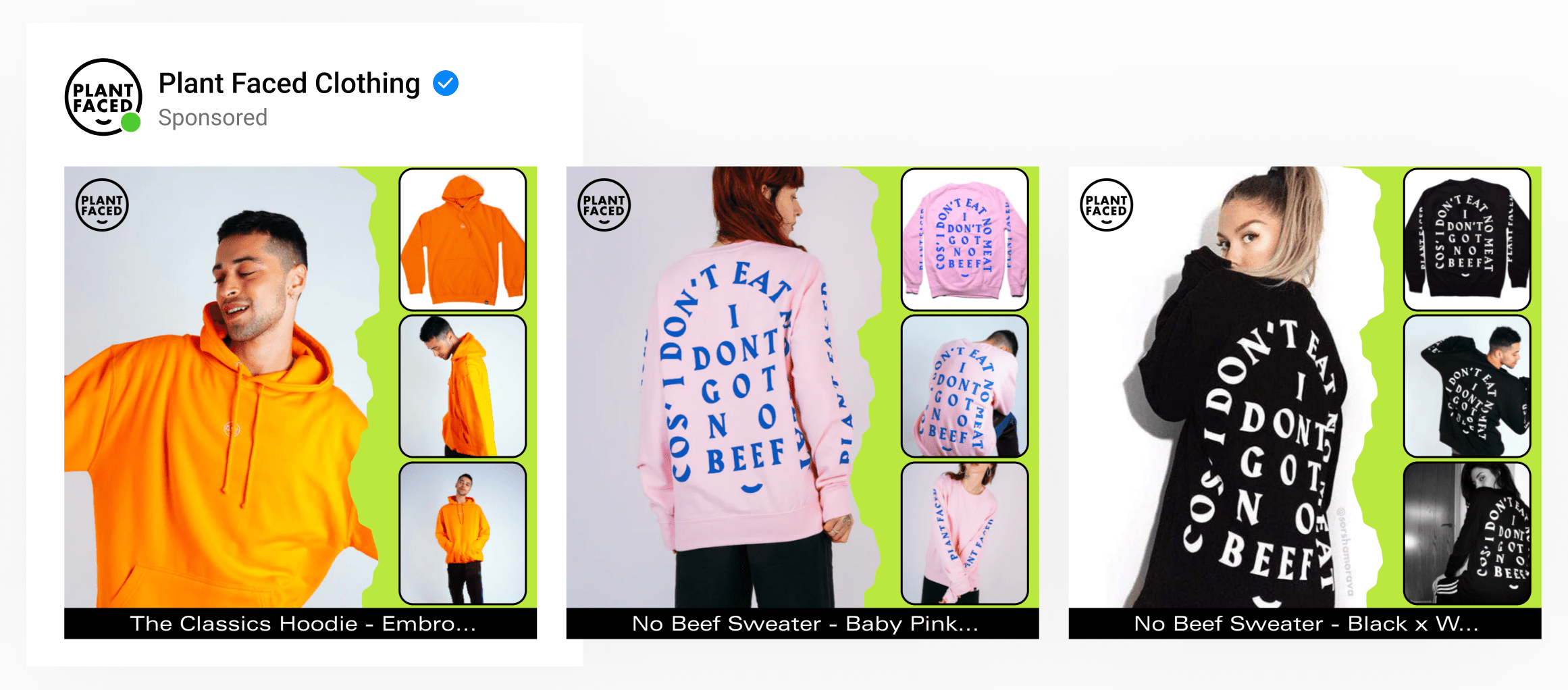 A 4-image template by streetwear brand with lifestyle photo in focus & three product shots showing people wearing it.