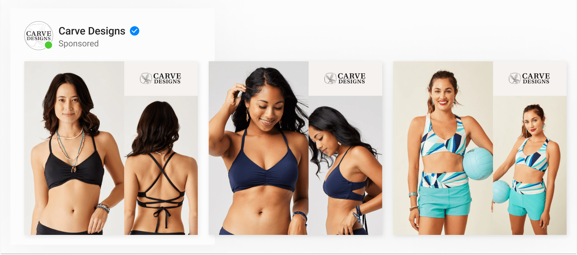 A dynamic ad template by women's clothing brand using two model shots side-by-side to showcase different angles.