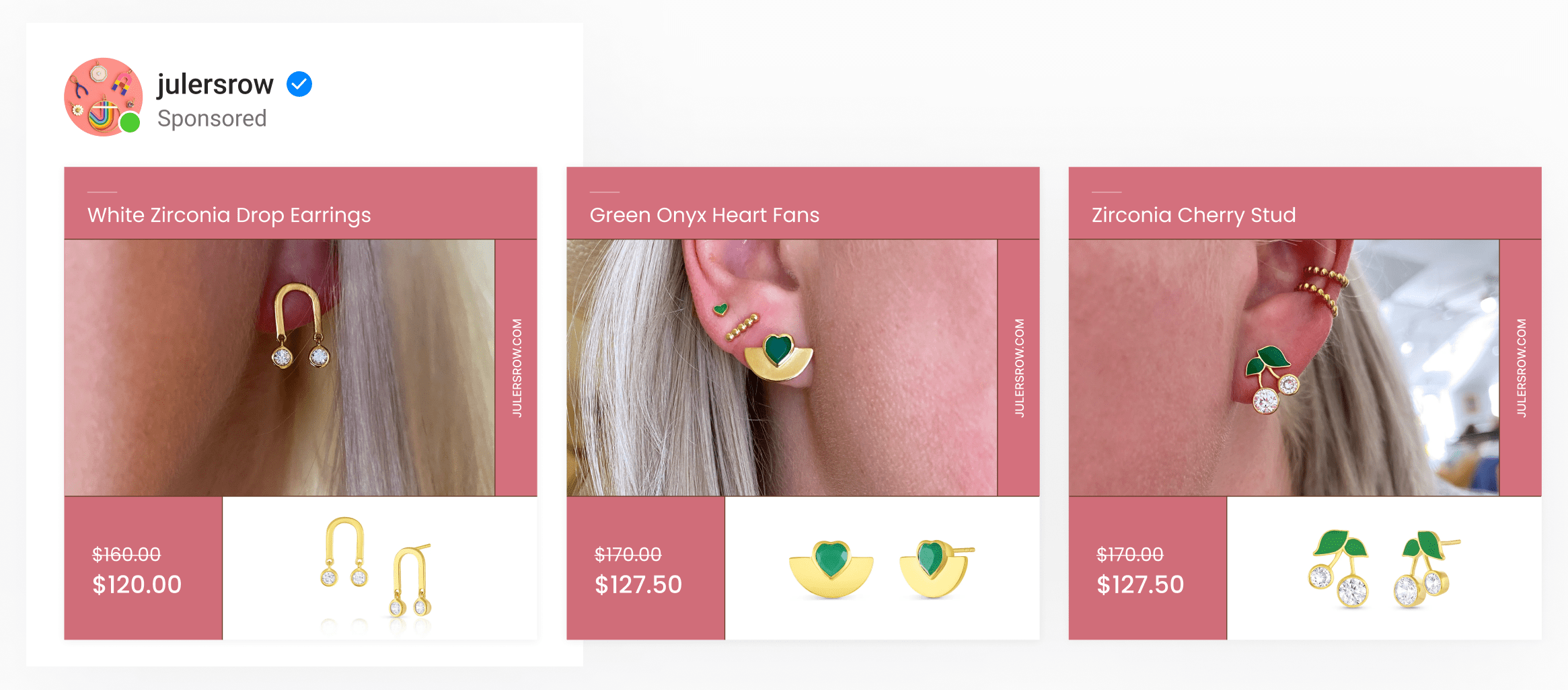 A dynamic ad template by jewelry brand showing 2 images, lifestyle and product images, with cut price & product title mapped.