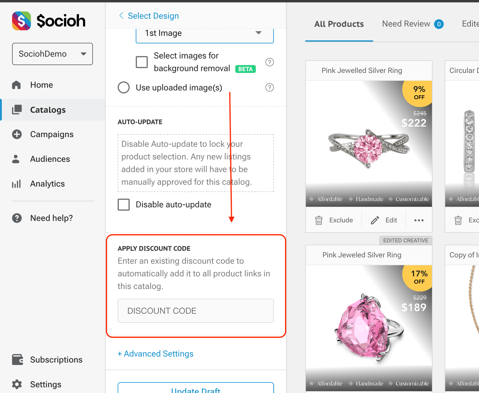 Screenshot displaying Socioh's auto-apply coupon code feature