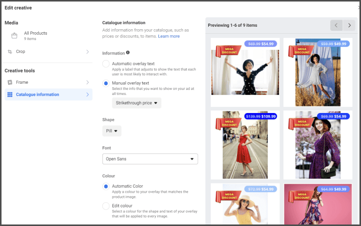 Screenshot of Meta's UI showing how to add dynamic catalog info to your DPAs
