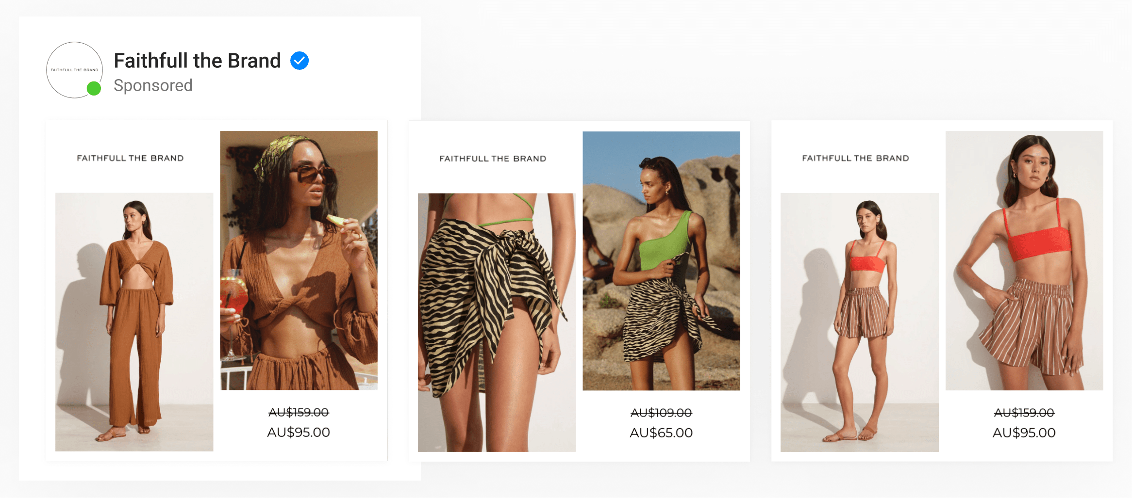 A dynamic ad template by women's clothing brand using two lifestyle product images with cut-pricing showing a discount