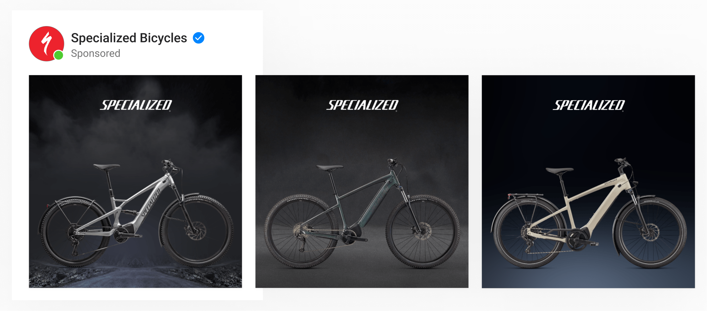 A dynamic ad template for international bicycle brand with bikes on top of custom backgrounds depicting different terrains.
