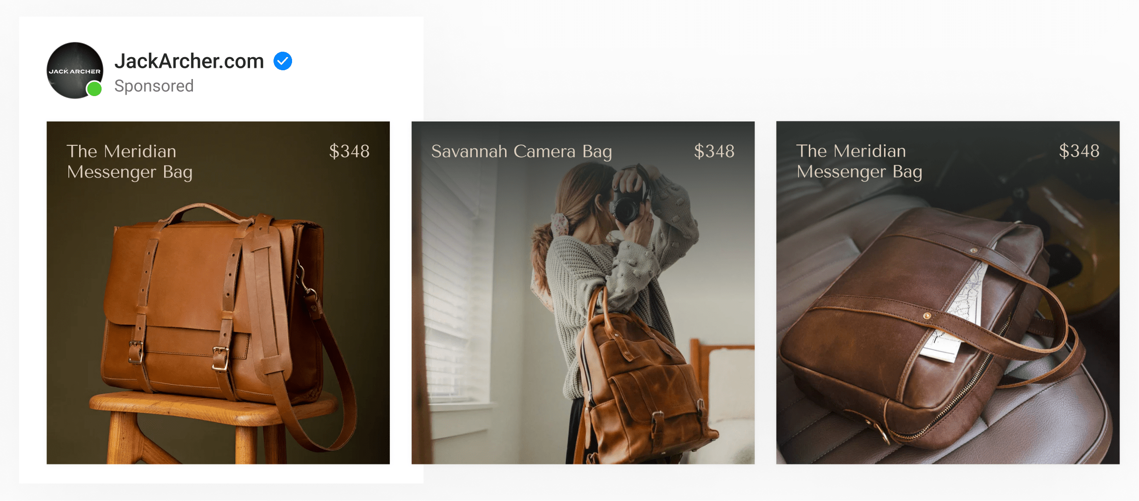 A dynamic catalog ad by accessories brand Jack Archer using perfectly fit lifestyle image, product title and price.