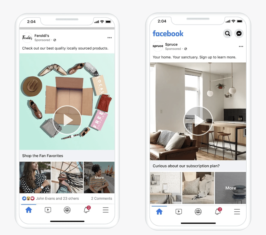 Examples of dynamic collection ads on Meta